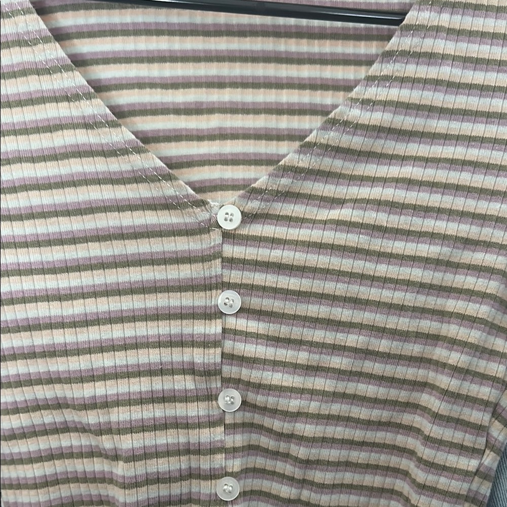 PacSun Striped Button-Up Crop Top - Brown and Cream